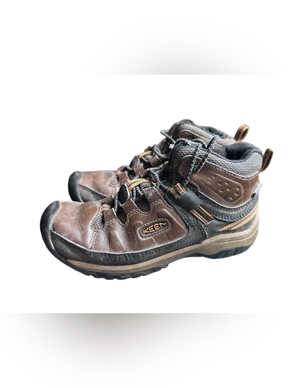 KEEN Targhee Mid Waterproof Hiking Boots Leather Brown‎ Youth Size 1